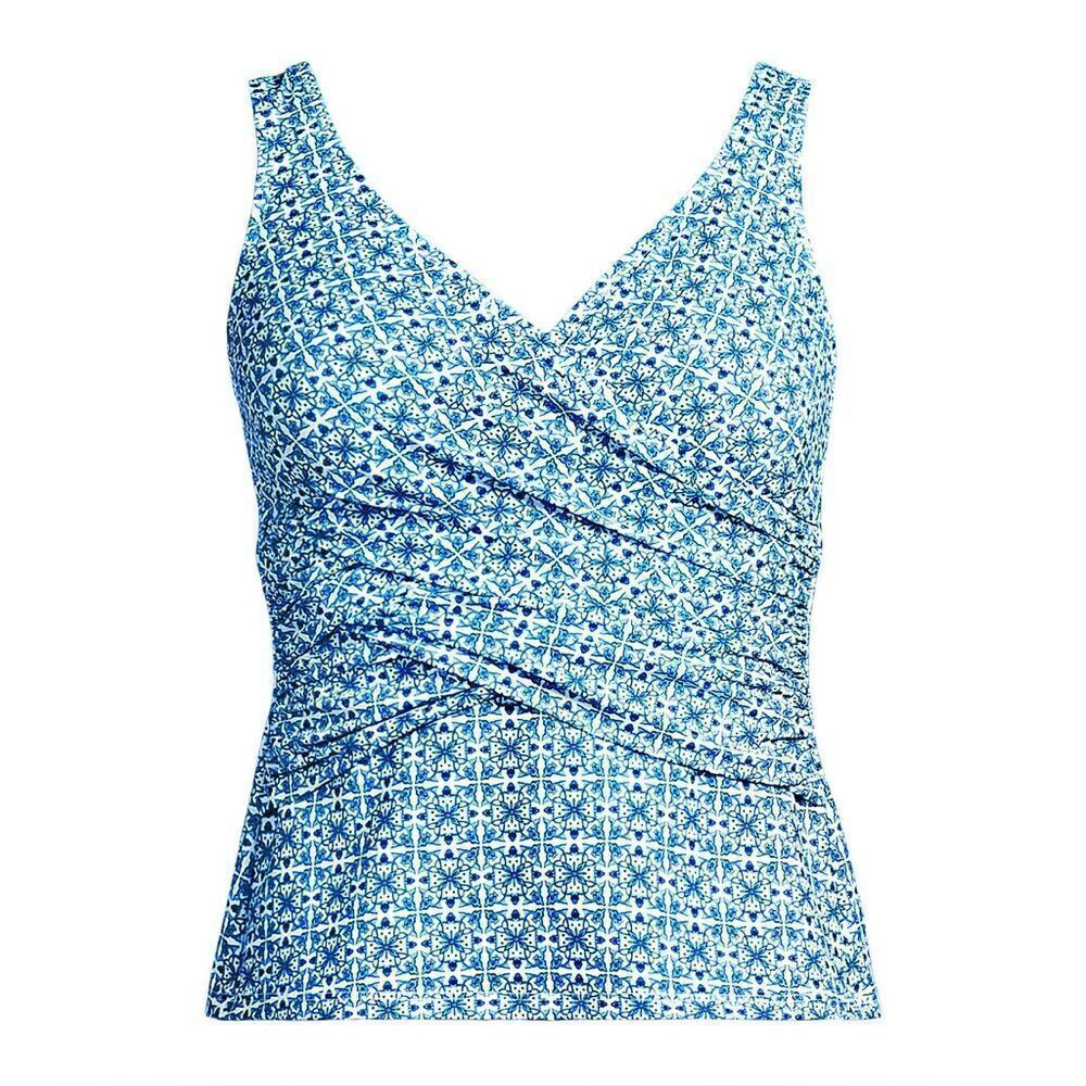 Land's End Plus slender suit wrap  compression tankini top white mosaic tile 16W
